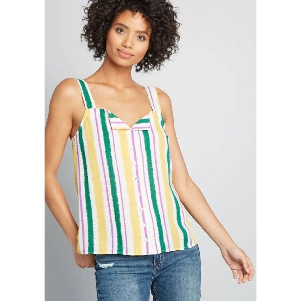 Modcloth One Affogato Button Up Top Wide Tank Straps XS - Picture 1 of 7